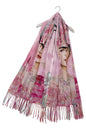 Frida-Inspired Mexican Art Floral Portrait Print Wool Tassel Scarf Pink