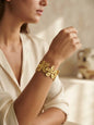 Elegant hammered golden leaf bracelet in stainless steel