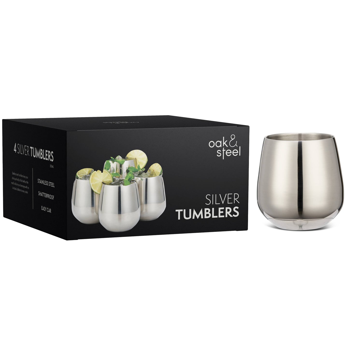 4 Silver Tumblers with Straws