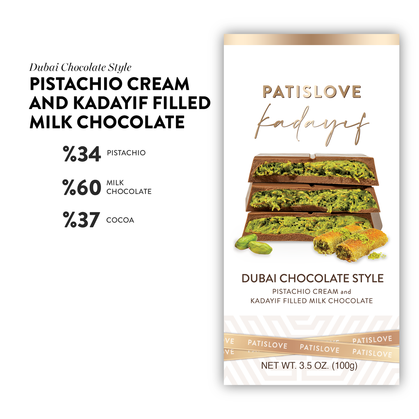 Pistachio & Kadayif Milk Chocolate, 100G