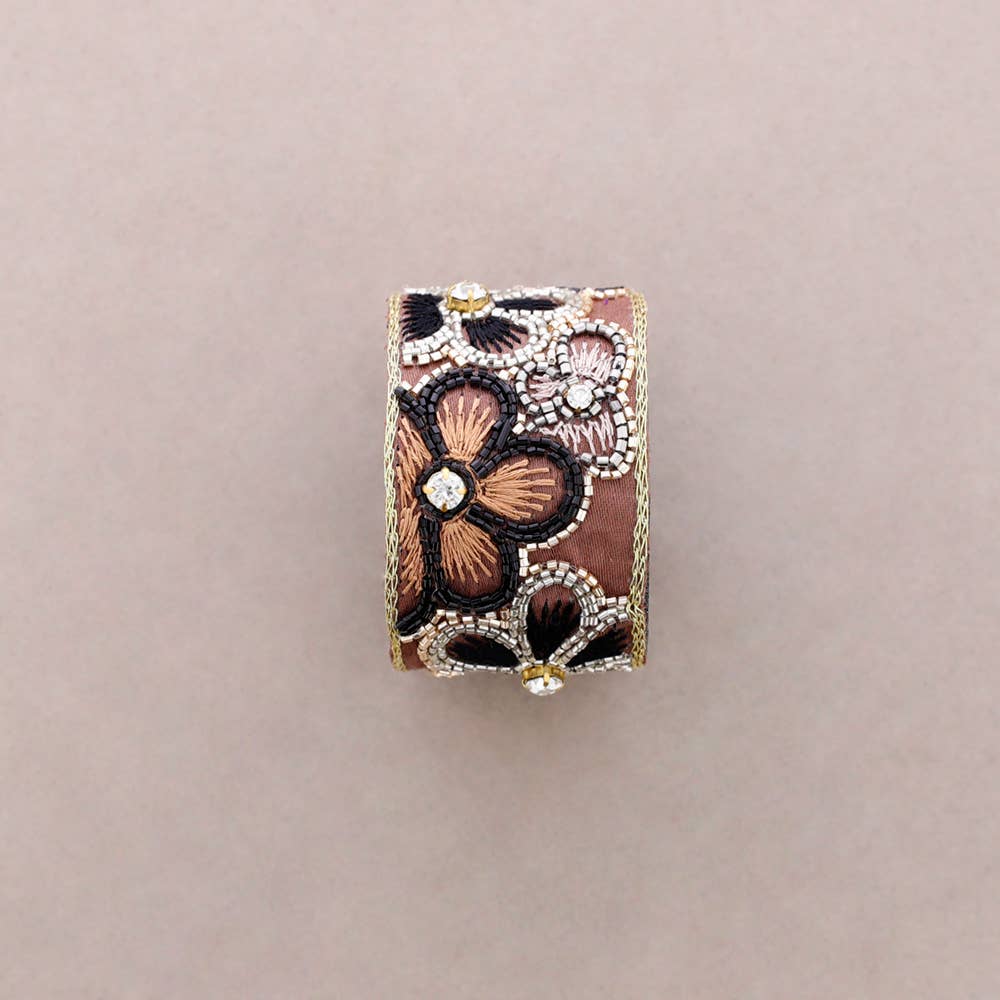 Adjustable Sequins Flower Bracelet-Brown