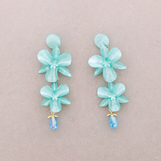 Resin Flower Earrings-Mint green