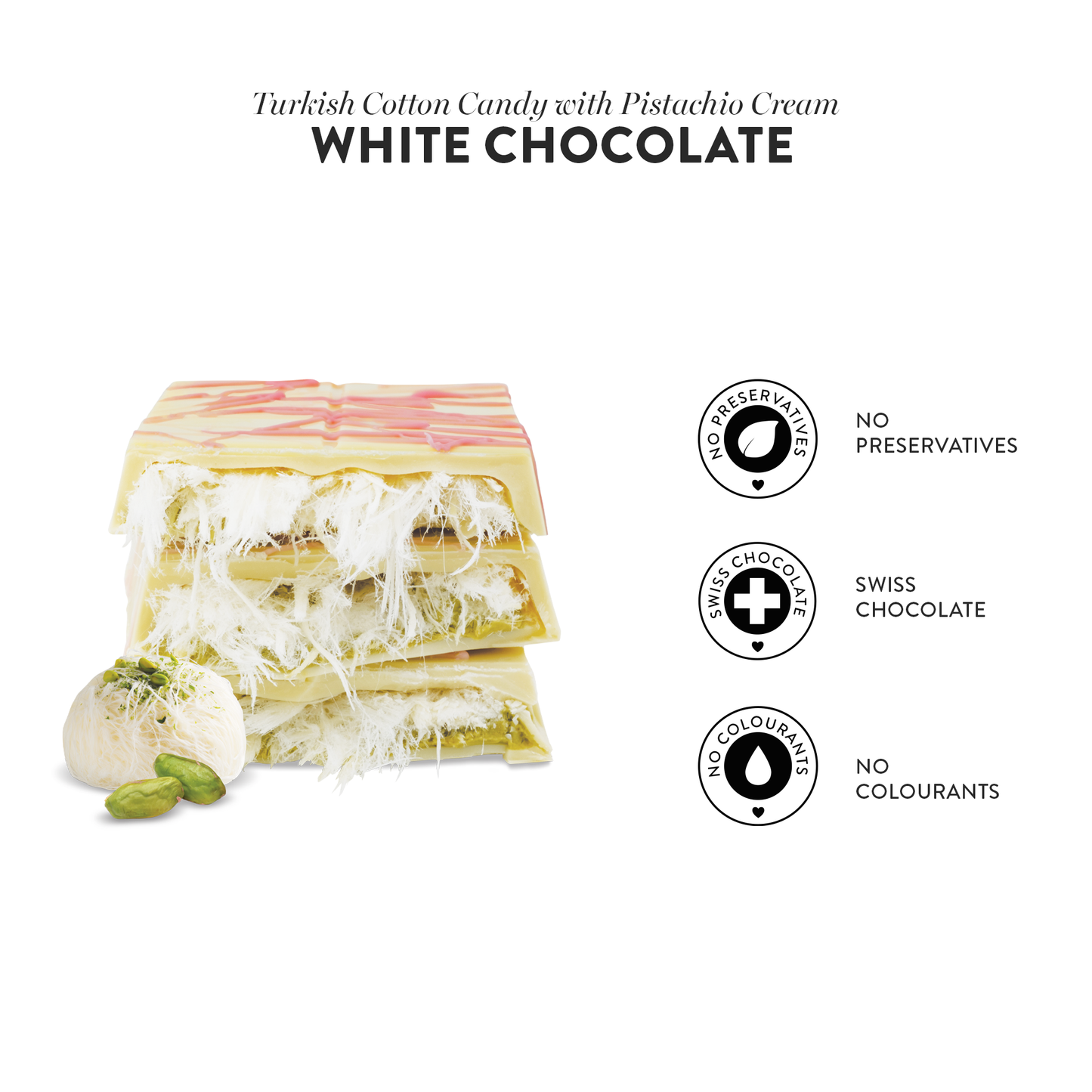 Angel’s Hair White Chocolate Pistachio & Cotton Candy, 90G