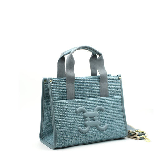Woven Tote Bag With Handles And Logo- Blue