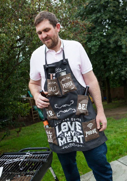 Mans Canvas Apron - Love My Meat