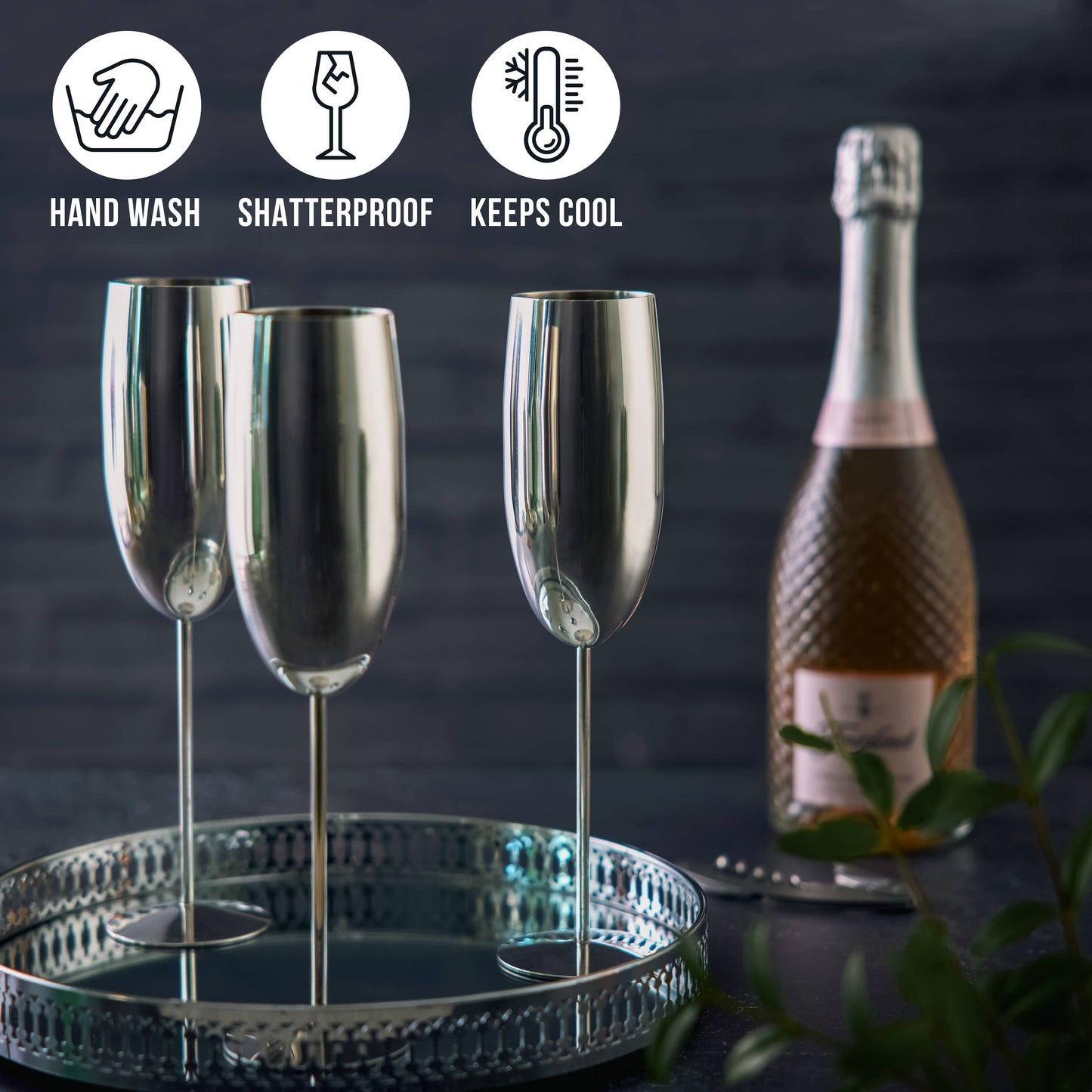 4 Silver Champagne Flutes