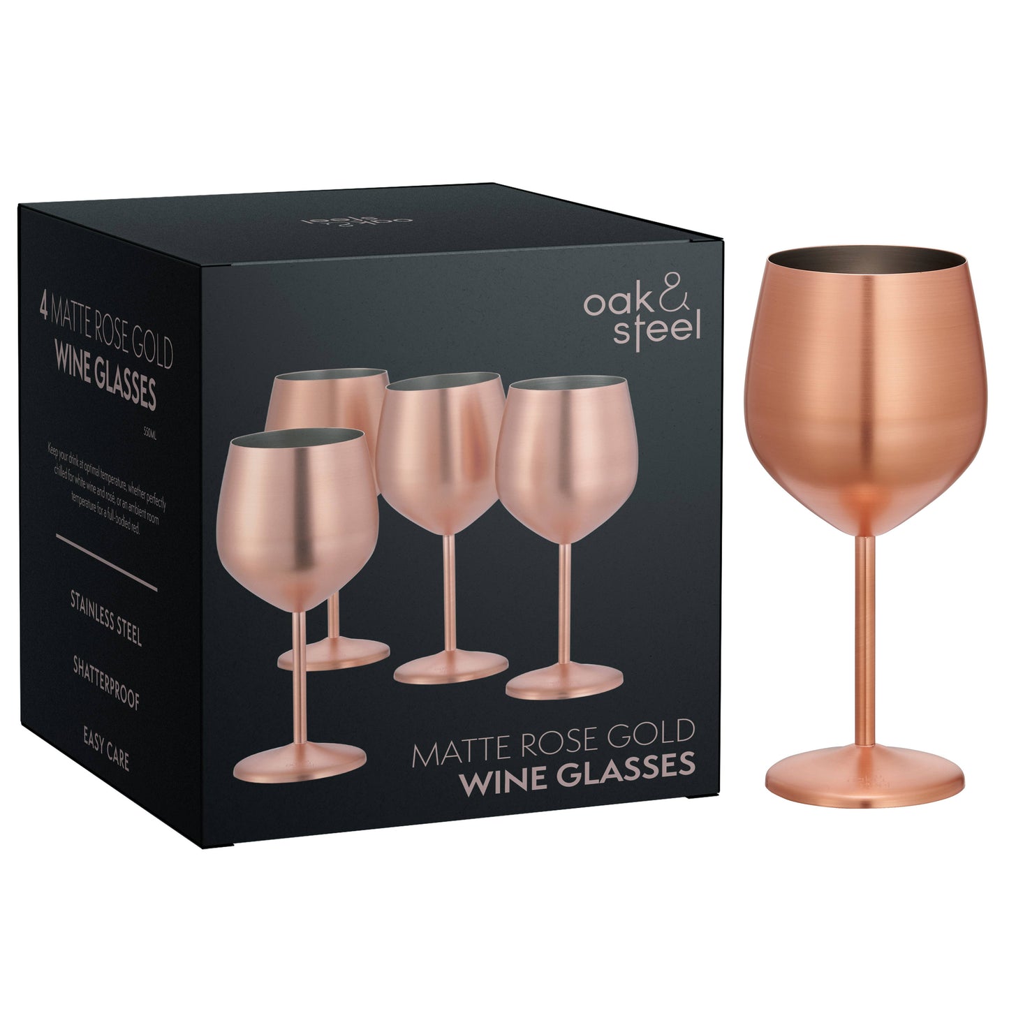 4 Matte Rose Gold Wine Glasses