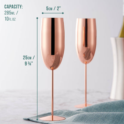 4 Rose Gold Champagne Flutes