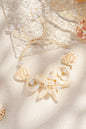 Bohemian sliding bracelet with shell, sea star and beads — summer: Ecru