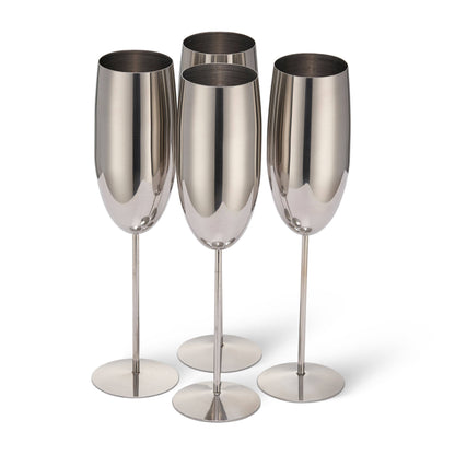 4 Silver Champagne Flutes