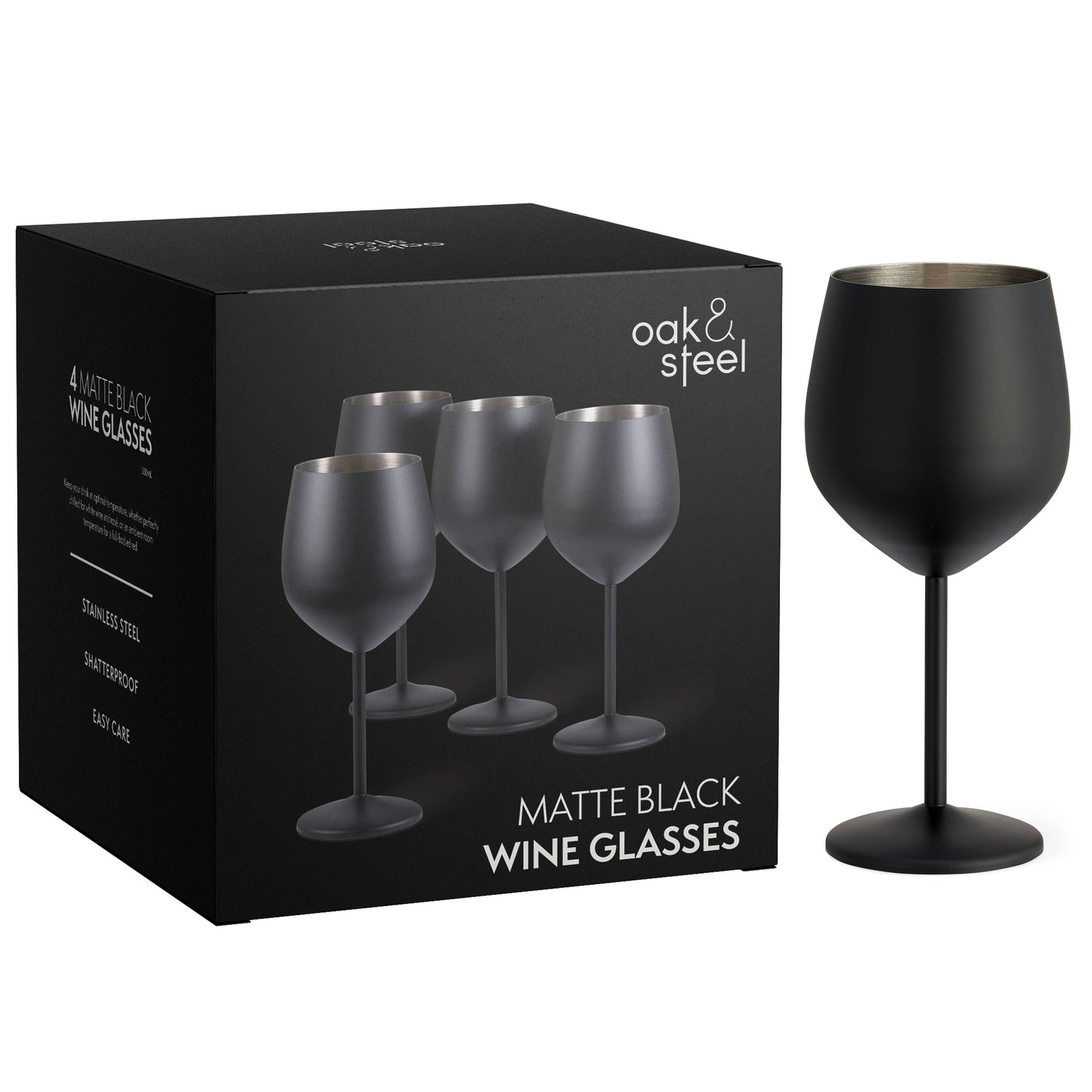 4 Matte Black Wine Glasses