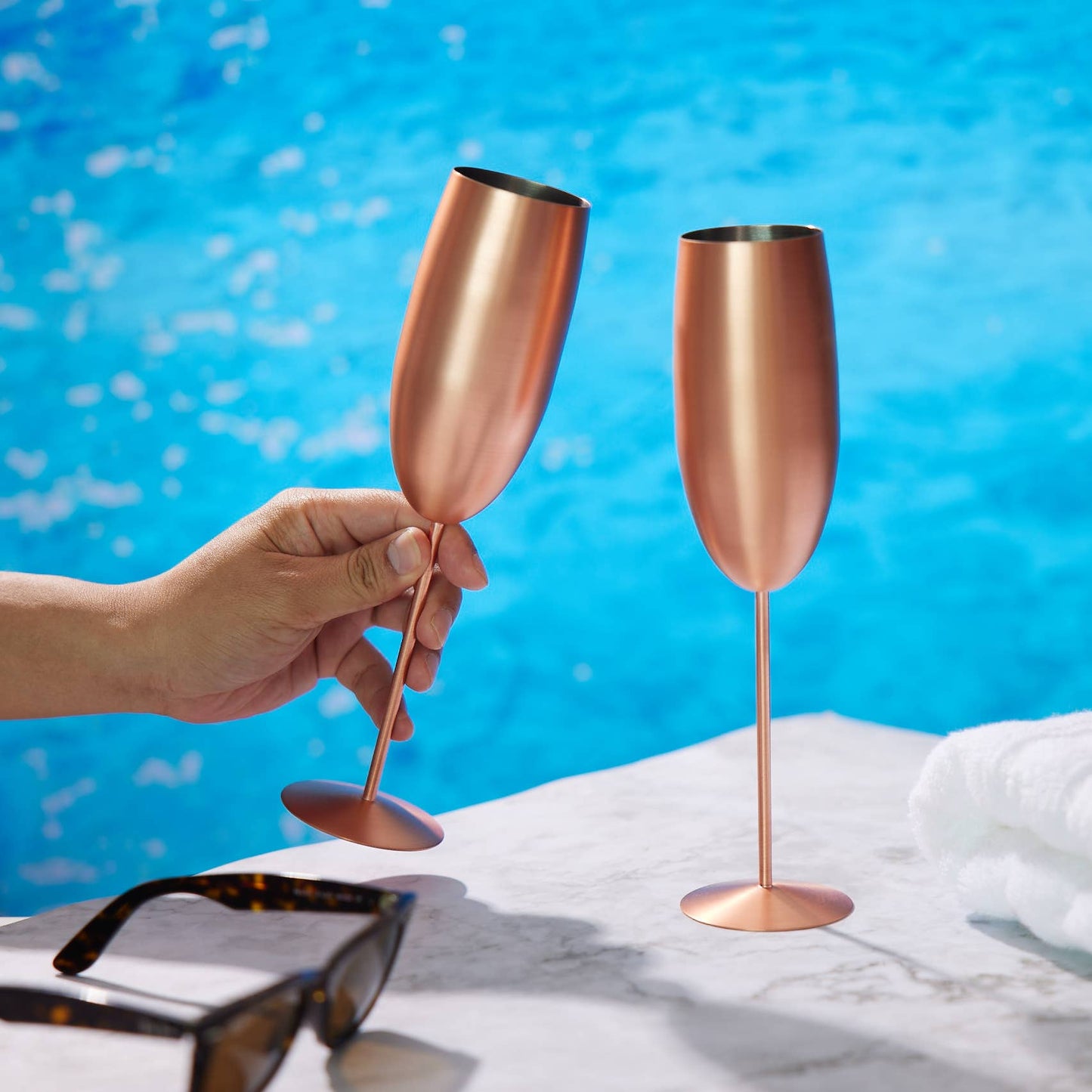 4 Matte Rose Gold Champagne Flutes
