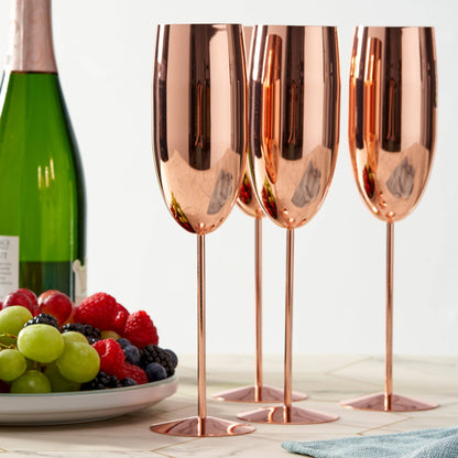 4 Rose Gold Champagne Flutes