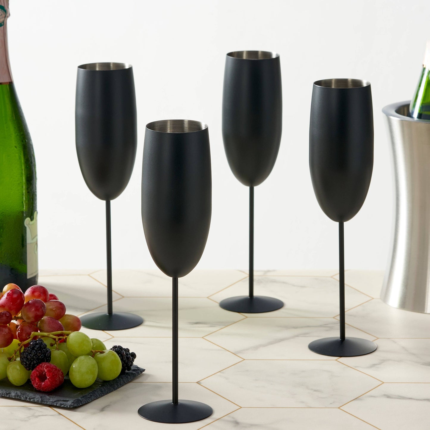 4 Matte Black Champagne Flutes