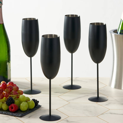 4 Matte Black Champagne Flutes