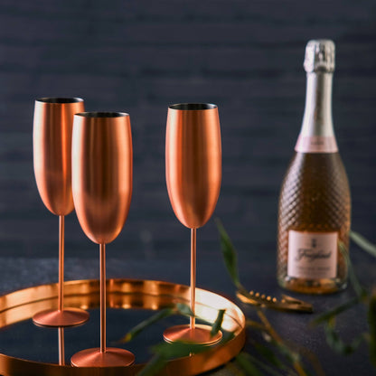 4 Matte Rose Gold Champagne Flutes