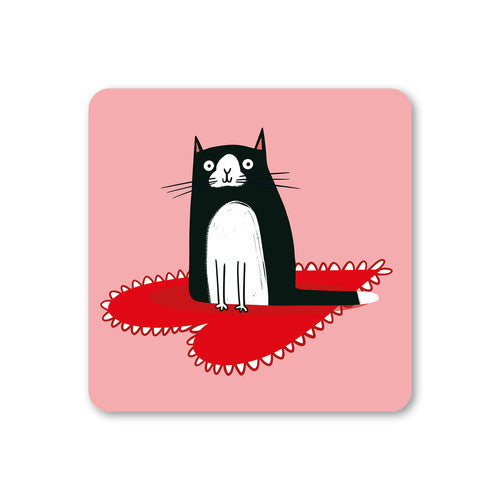 Cat On A Heart Coaster