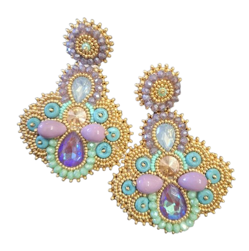 Handmade Lightweight Multicoloured Crystal Statement Earrings (YS17)