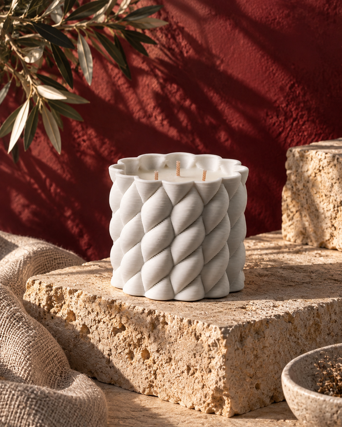 Ceramic Ripple Biege Candle