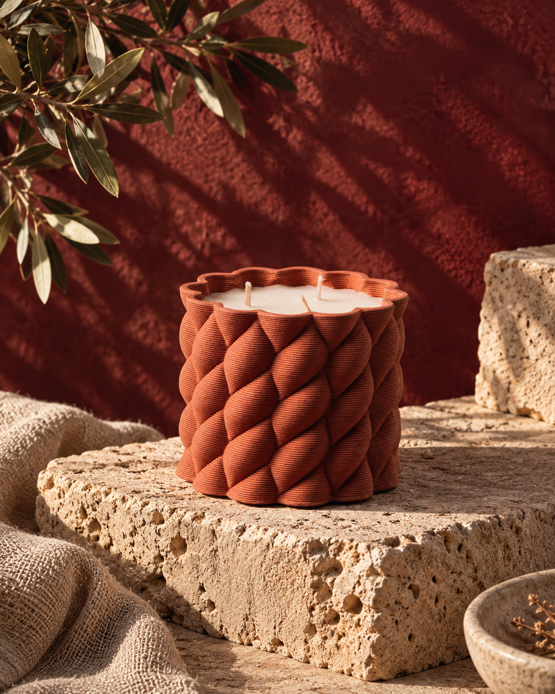 Ceramic Ripple Pink Candle